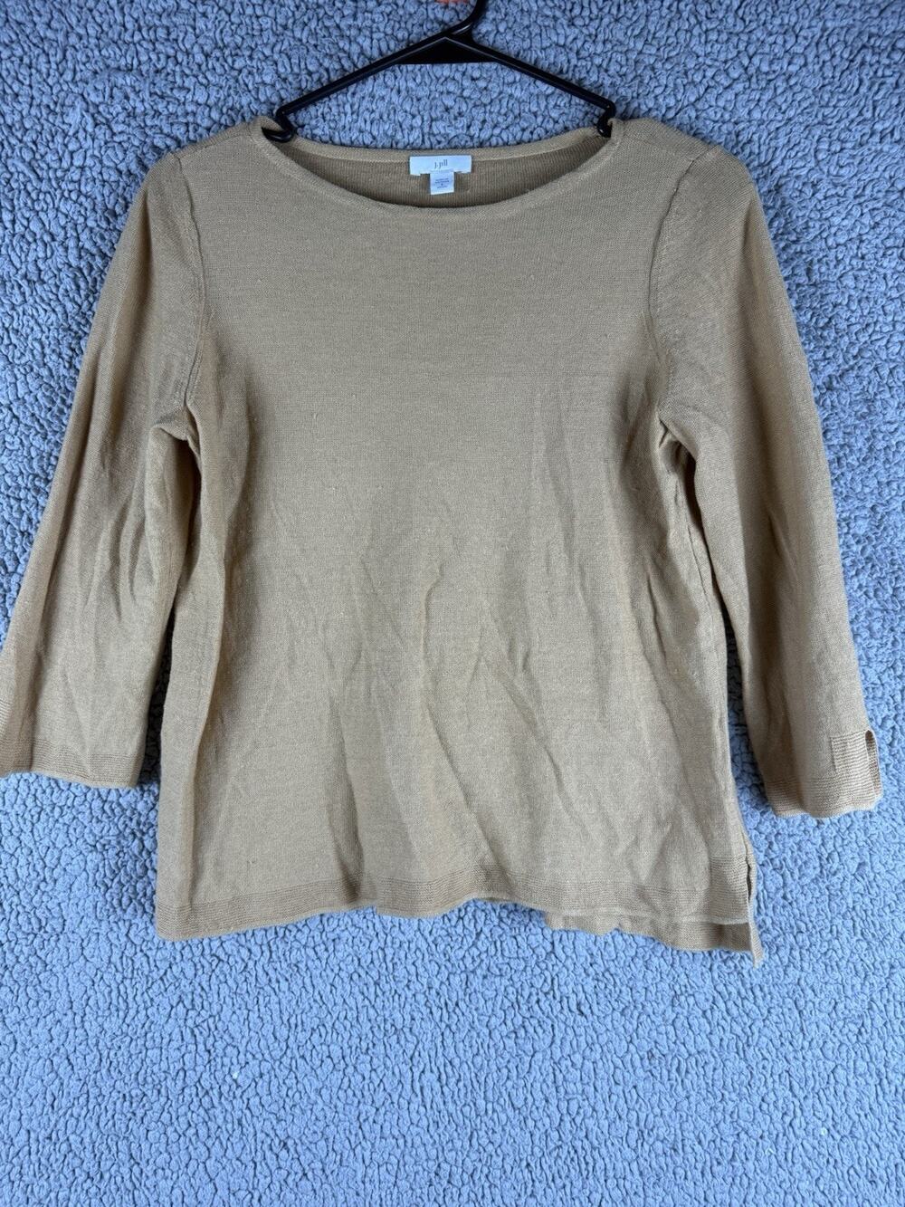 J Jill Pullover Linen Blend Sweater S P Mustard Yellow Spring Boho Minimalist